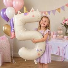 1pc 40 Inch Extra Large Unicorn Ins Style Irregular Number 0123456789 Shaped Aluminum Foil Balloon, Suitable For 1st Birthday Party, Dessert Table Backdrop, Atmospheric Photo Decoration Balloon Prop - View 5