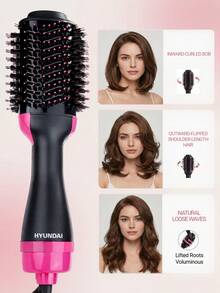 HYUNDAI Multifunctional Hot Air Brush With Adjustable Settings, Long-Lasting Styling, Negative Ion Technology To Reduce Frizz, For Hair, Wet/Dry Use, Electric Hair Straightener And Curler - Hot Pink - View 2