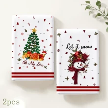 2/4/6pcs Christmas Theme Printed Christmas Home Decor Kitchen Napkins, Classic Red & Green Holiday Hand-Painted Style, Soft & Easy To Clean, Santa Claus, Christmas Tree, Snowflake Patterns, Christmas Gifts, Kitchen Decor, Baking, Cooking, Christmas Party, Christmas Table Decor, Kitchen Accessories - Multicolor - View 10