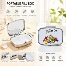 Square Pill Box, Printed With Capsule, Tablet, Letter, Medicine Bottle Patterns, Portable Medicine Storage Compartment, Mini Metal Storage Box, Portable Jewelry And Pill Box, Travel Pill Box, Large Capacity Compartment, Weekly Medicine Organizer Box - Multicolor - View 2