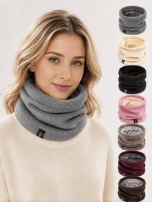 1pc Women's Knitted Fleece Neck Warmer, Windproof Ear Protector Cycling Face Mask, Men's Neck Scarf - Multicolor - View 1