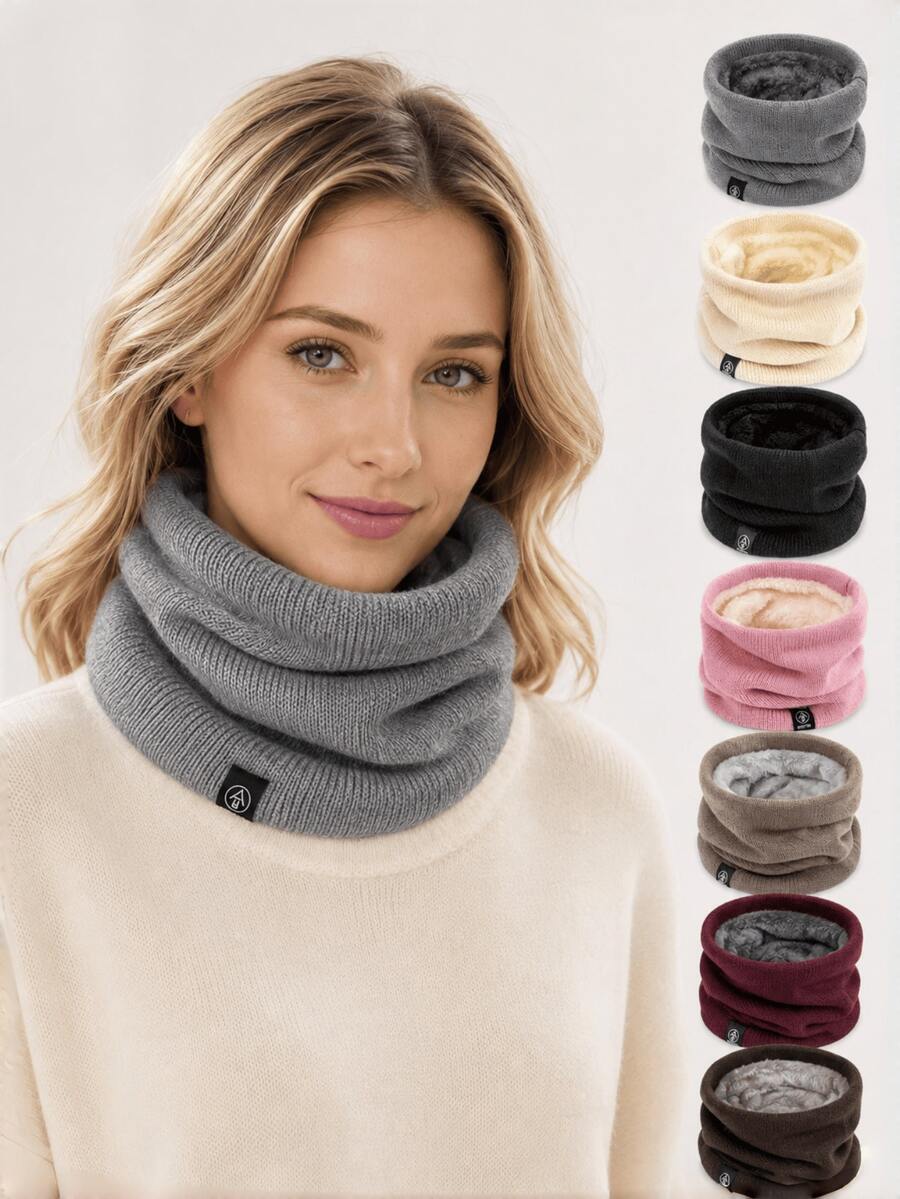 1pc Women's Knitted Fleece Neck Warmer, Windproof Ear Protector Cycling Face Mask, Men's Neck Scarf - Multicolor - View 1