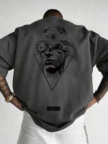 Men's Plus Size Casual Fashion Streetwear Loose Fit Printed Short Sleeve T-Shirt, Summer Style - Grey - View 1