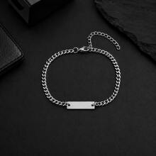 1pc Fashion Simple Rectangular Bar Golden/Silvery Stainless Steel Chain Bracelets For Men - Long Plate Bracelet - View 3
