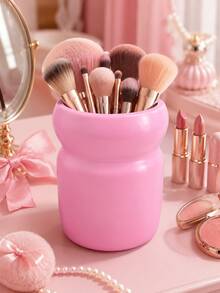 1pc Minimalist Makeup Brush Holder, Rounded Cosmetic Organizer Cup For Makeup Brushes Lipstick Eyeliner Eyebrow Pencil And Beauty Tools, Aesthetic Vanity Desktop Storage For Dressing Table Bedroom Bathroom Countertop Decor - Multicolor - View 3