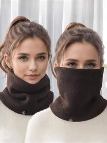 1pc Women's Knitted Fleece Neck Warmer, Windproof Ear Protector Cycling Face Mask, Men's Neck Scarf - Multicolor - View 12