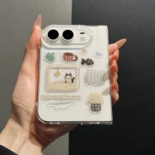 Cute DIY Cat Pattern Sticker Transparent Phone Case, Suitable Compatible With Iphone Duo, Foldable Flip Cover Phone Case, Neutral Anti-Drop Protective Shell - Clear - View 5
