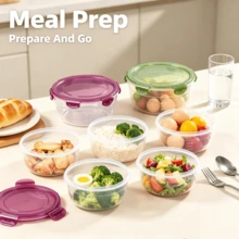 [1pc]Round Airtight Fresh-Keeping Lunch Box, Refrigerator Fruit Plastic Meal Box, Daily Kitchen Fresh-Keeping Bowl, Capacity 400-2000ml Optional - View 3