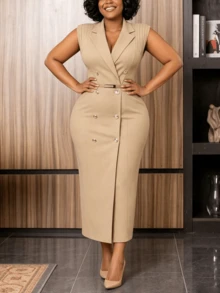 Damen elegantes, lässiges Urlaubskleid für elegante Partys, Dates, Büro und Pendeln, mit kurzen Puffärmeln, Blumendekoration, gerafftem Saum und Schlitz, Frühling/Sommer - Aprikosenfarben - Übersicht 3
