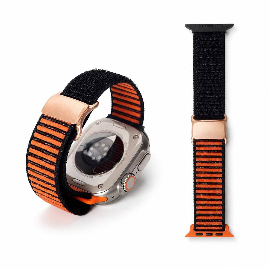 Fashion Magnetic Strap Compatible With Apple Watch/ Galaxy Watch/ Watch/ Watch Band For Woman Man,Nylon Replacement Bracelet Watch Accessories - Black and Orange - View 1