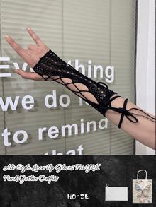 3/2/1 Stück/Paar/Set Damen Kreuz-Fischernetz fingerlose Ärmel, Aufbewahrungs-Geschenktüten Zubehör, Cut Out Handgelenksmanschetten, Gothic Halloween Cosplay Accessoire - Schwarz - Übersicht 14