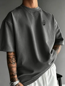 Men's Plus Size Casual Fashion Streetwear Loose Fit Printed Short Sleeve T-Shirt, Summer Style - Grey - View 2