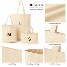 5-PCS Canvas Shoulder Tote Bag, Minimal Plain Shopper Bag For Books, Documents And Daily Essentials - Apricot - View 3