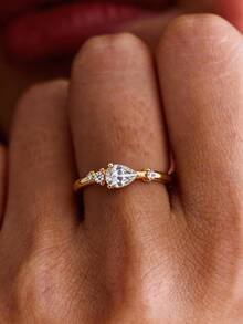 1pc Women's Gold Oval Zirconia Ring, Elegant & Fashionable, Suitable For Party Or Commute, Luxury Gift Jewelry For Women - Gold - View 3