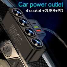 1pc Black ABS 2USB&PD Car Charger, 4 Ports, QC3.0 Super Fast Charging, 12-24V For All Vehicles, 7 Slots - Black - View 3