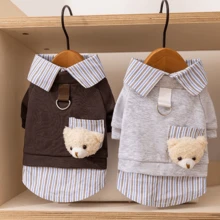 1pc Pet Warm Bear Cute Plaid Sweatshirt, Dog Clothes Cat Clothes With Leash Attachment - Multicolor - View 1