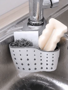 1pc Silicone Sink Hanging Drain Basket With Adjustable Strap, Suitable For Sponge And Dishcloth Storage, Ideal Kitchen Organizer - One Size - View 3