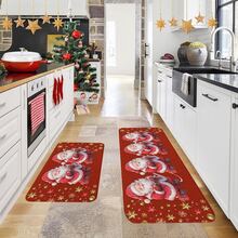1/2/3pcs Christmas Theme Kitchen Rug, Flannel Kitchen Rug, Comfortable Soft Absorbent Non-Slip Machine Washable With Non-Slip Backing, Multi-Functional Home Floor Mat, Suitable For Doorway, Living Room, Bedroom, Kitchen, Dining Room, Bathroom, Laundry Room, Patio, Entryway, Holiday Christmas Decor Mat - Multicolor - View 2