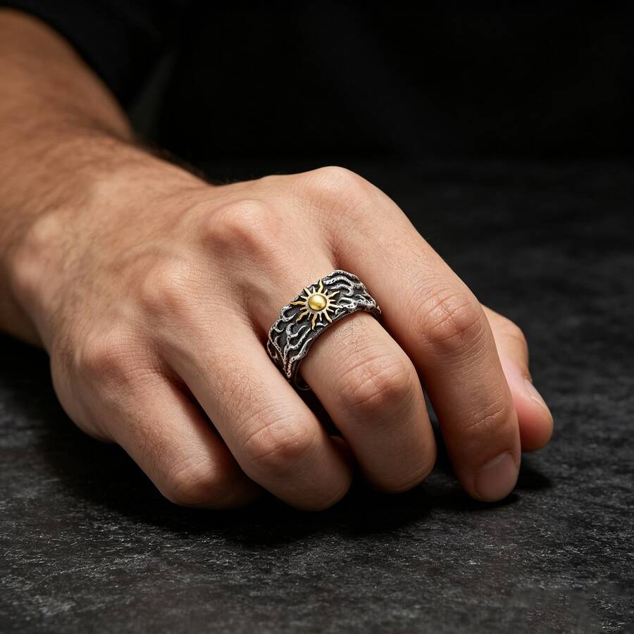 CIREY 1 buah Cincin Pria Desain Orisinal Niche Vintage Streetwear Personalisasi Baru dengan Motif Matahari Tertekan - Lingkaran matahari - View 1