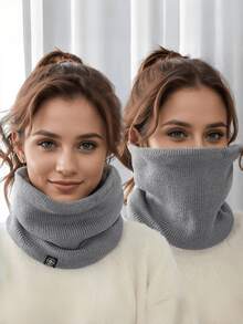 1pc Women's Knitted Fleece Neck Warmer, Windproof Ear Protector Cycling Face Mask, Men's Neck Scarf - Multicolor - View 19