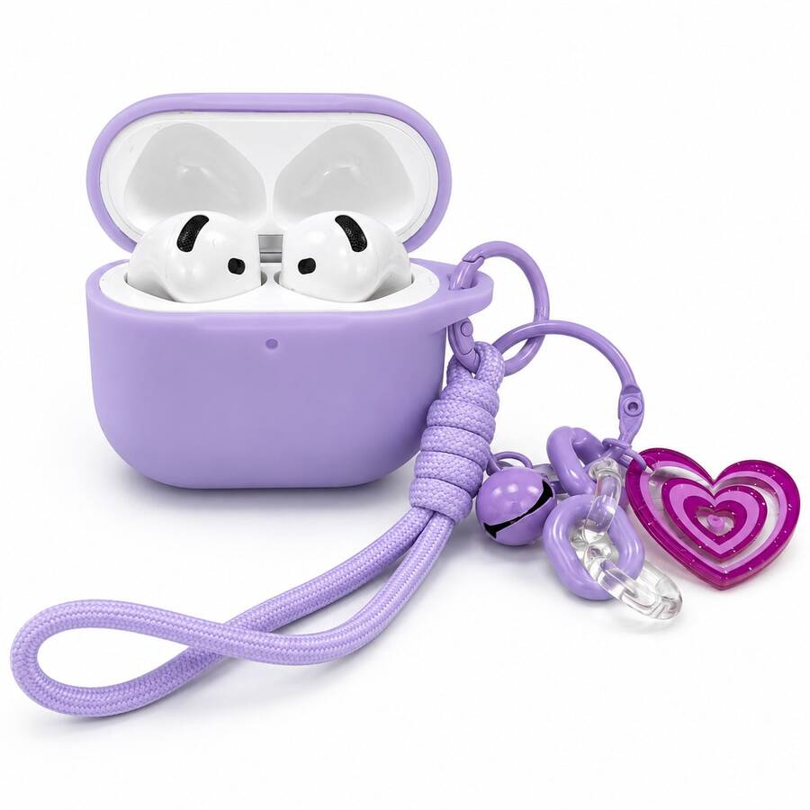 Silicone Earbud Protective Case Compatible WithAirPods Pro 3/Pro 2/Pro, Paired With TheAirPods 5/4/3/2/1 Colorful Heart-Shaped Bell Set, Featuring A Floral Chain Protective Shell.