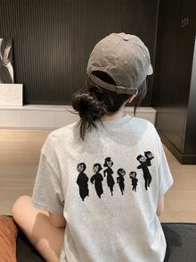 女士休闲宽松卡通印花短袖T恤，百搭夏季款 - 淺花灰 - 查看 1