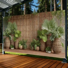 1pc Tropical Bamboo Decorative Banner, Suitable For Front Yard, Patio And Wall Decoration, With Fixing Rope, Easy To Install Outdoor Decor, Year-Round Bamboo Decoration, Suitable For Festivals - 14 - View 1