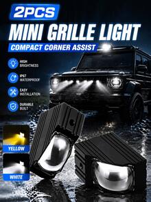 GLANBERT 2pcs Car Grille Corner Lights, High-Low Integrated Yellow & White Light Hidden Spotlights, Professional Fill Light, Waterproof - Grille Corner Light - View 3