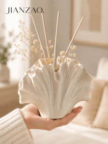 1pc Wabi Sabi Retro Textured Ginkgo Petal Resin Vase, Matte Black & Speckled Cream White Dual Function Reed Diffuser Bottle & Dry Flower Holder, Zen Ins Aesthetic Decor For Living Room Bathroom Homestay Gift - Ginkgo Leaf Travel Bottle - View 2