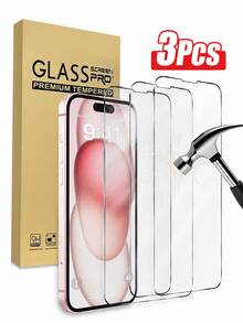 3pcs High Definition Tempered Glass Screen Protector, Compatible With Apple 18, 18 Pro, 18 Pro Max, 17, 17 Pro, 16e, 14 Plus/Apple 13 Pro Max [6.7 Inch Display], 15 Pro Max, 15 Pro, 14 Pro Max, 14 Pro, 12, 11, XS, 16, 16 Pro Max, 9H Hardness, Transparent, Anti-Scratch, Anti-Drop, Waterproof. - Clear - View 2