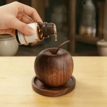 1 Set Wooden Apple Essential Oil Diffuser With Tray, Home Desktop Decor Fragrance Ornament, Suitable For Home, Car, Hotel Decoration, Christmas, Halloween Decor - A - View 2