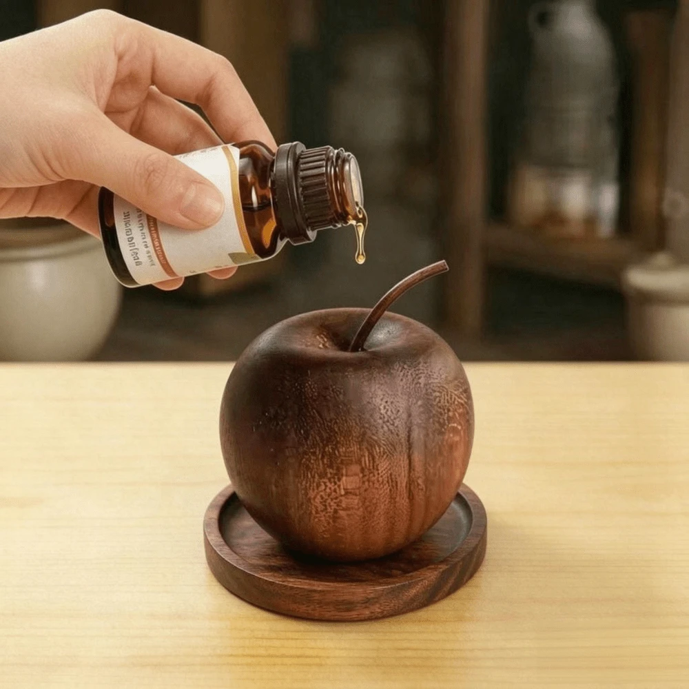 1 Set Wooden Apple Essential Oil Diffuser With Tray, Home Desktop Decor Fragrance Ornament, Suitable For Home, Car, Hotel Decoration, Christmas, Halloween Decor - A - View 1