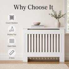 Royalswill White Radiator Cover, Modern MDF Vertical Slats Radiator Cabinet With Top Shelf, Wooden Radiator Heater Cover For Living Room, Bedroom & Hallway, 3 Sizes - White - View 3