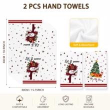 2/4/6pcs Christmas Theme Printed Christmas Home Decor Kitchen Napkins, Classic Red & Green Holiday Hand-Painted Style, Soft & Easy To Clean, Santa Claus, Christmas Tree, Snowflake Patterns, Christmas Gifts, Kitchen Decor, Baking, Cooking, Christmas Party, Christmas Table Decor, Kitchen Accessories - Multicolor - View 6
