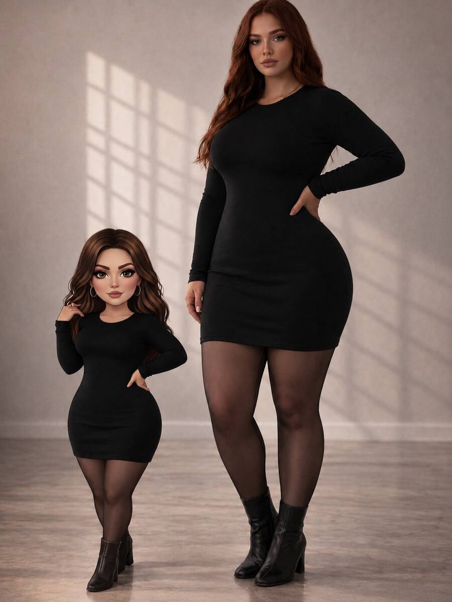 Plus Size Dresses - Black - View 1