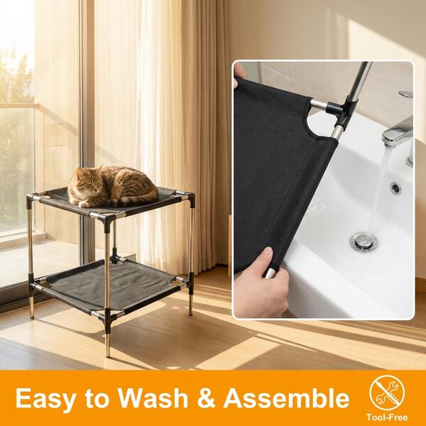 Double-Layer Elevated Pet Cat Bed, Space-Saving Breathable Anti-Scratch Cot Pet Nest For Multiple Pets