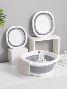 1pc Foldable Basin With Wrist Strap, Wash Basin/Vegetable Basin/Foot Basin, Easy To Clean, Lightweight And Foldable, Thickened Plastic Washing Bucket, Suitable For Foot Soaking, Laundry, Vegetable And Fruit Washing, Home, Dorm, Camping And Travel Use - Multicolor - View 2