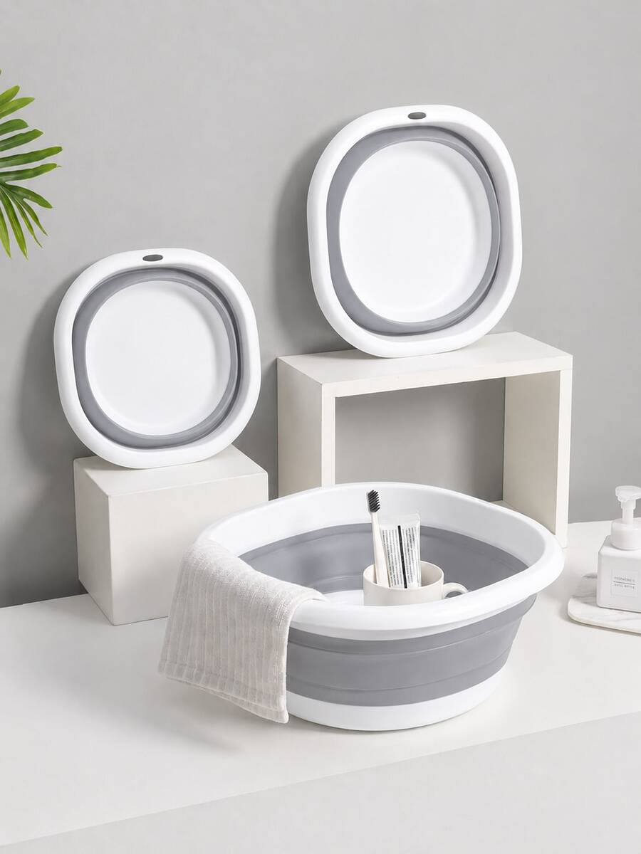 1pc Foldable Basin With Wrist Strap, Wash Basin/Vegetable Basin/Foot Basin, Easy To Clean, Lightweight And Foldable, Thickened Plastic Washing Bucket, Suitable For Foot Soaking, Laundry, Vegetable And Fruit Washing, Home, Dorm, Camping And Travel Use