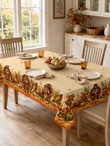 Thanksgiving Turkey Tablecloth, Pumpkin Corn Maple Leaf Harvest Elements Print, Autumn Farm Style Dining Table Decor, Suitable For Thanksgiving Gathering, Autumn Party, Home Dining Room Decoration - B - View 5