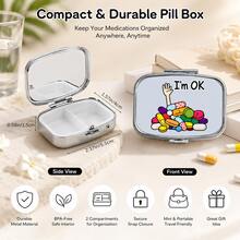 Square Pill Box, Printed With Capsule, Tablet, Letter, Medicine Bottle Patterns, Portable Medicine Storage Compartment, Mini Metal Storage Box, Portable Jewelry And Pill Box, Travel Pill Box, Large Capacity Compartment, Weekly Medicine Organizer Box - Multicolor - View 7