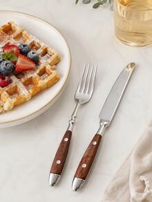1 Walnut Two-Riveted Cutlery Set, Light Luxury High-End Stainless Steel Dinner Knife, Fork, Spoon, Salad Fork, Teaspoon, Ice Cream Spoon, High-Value Practical Household Restaurant Wooden Handle Knife, Fork, Spoon - View 10
