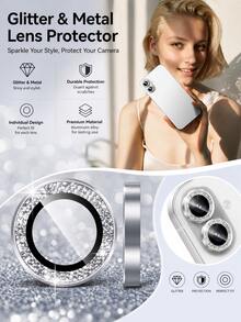 3pcs Camera Lens Protector Film, Compatible With IPhone Duo 18 Pro Max, 18 Pro, 17 Pro Max, 17 Air, 17 Pro, 16 Pro Max, 16, 15, 15 Plus, 14, 13, 12, 11 Mini Plus, Pro Max, Shiny Single Layer Metal Glitter, 9H Hardness Anti-Scratch Screen Protector, Fashion Accessory, Thoughtful Protective Case, Silver Glitter, Easter Gift, Spring Party - 3PCS - View 8