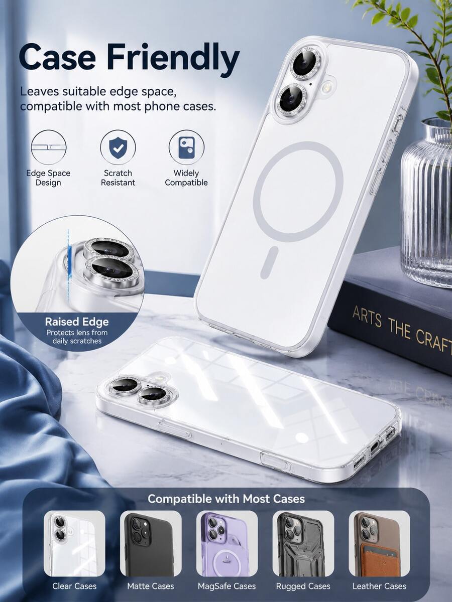 3 buah Pelindung Lensa Kamera, Kompatibel dengan iPhone Duo 18 Pro Max, 18 Pro, 17 Pro Max, 17 Air, 17 Pro, 16 Pro Max, 16, 15, 15 Plus, 14, 13, 12, 11 Mini Plus, Pro Max, Lapisan Tunggal Mengkilap Metalik, Pelindung Layar Anti Gores Kekerasan 9H, Aksesori Fashion, Casing Pelindung yang Cermat, Kilauan Perak, Hadiah Paskah, Pesta Musim Semi - 3 buah - View 1