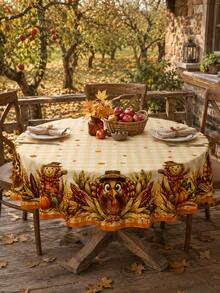 Thanksgiving Turkey Tablecloth, Pumpkin Corn Maple Leaf Harvest Elements Print, Autumn Farm Style Dining Table Decor, Suitable For Thanksgiving Gathering, Autumn Party, Home Dining Room Decoration - B - View 3