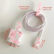 1組柔粉百合花數據線保護套組，春季花卉高畫質水彩印花，耐褪色，兼容Apple 18W/20W PD快充，適合藝術女孩的溫柔禮物，春季藝術氛圍數位配件 - 粉紅百合花 - 查看 3