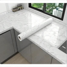 1 Roll Marble Pattern Contact Paper, Waterproof Oil-Proof Heat-Resistant Kitchen Decor Wallpaper, Self-Adhesive Bathroom Sticker, Flame Retardant Heat-Resistant Stove Wallpaper, Thickened Aluminum Foil Backing Self-Adhesive - Multicolor - View 3
