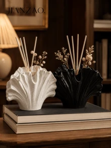 1pc Wabi Sabi Retro Textured Ginkgo Petal Resin Vase, Matte Black & Speckled Cream White Dual Function Reed Diffuser Bottle & Dry Flower Holder, Zen Ins Aesthetic Decor For Living Room Bathroom Homestay Gift - Ginkgo Leaf Travel Bottle - View 5
