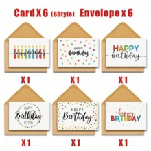 12 Birthday Cards, Including 6 Cards And 6 Envelopes, Blank Birthday Cards Wholesale, Suitable For Family, Friends, Colleagues, Birthday Blessing Decorations, Birthday Cards - View 5