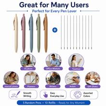 Retractable Ballpoint Pen Set, 5 Random Color Click Pens + 10 Blue/Black Ink Refills, Replaceable Smooth Writing Pens, Suitable For Students, School, Office, Notes, Diary And Daily Writing - Multiple Styles - View 9