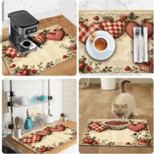 1pc Dish Drying Mat, Coffee Machine Mat, Vintage Heart Rose Print Dish Drying Mat, Suitable For Kitchen Dish Drying, Bar Counter Cup Placement, Romantic Atmosphere, Valentine's Day Confession Anniversary Table Decoration, Multi-Purpose Drying Mat, Home Gift, Desktop Decoration - XYLSD-1042 - View 10